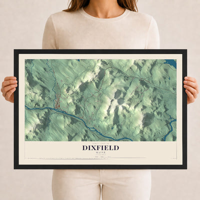 Dixfield, Maine map print - 12 x 18 black Ayous wood frame