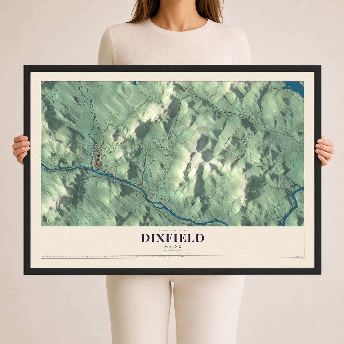 Dixfield, Maine map print - 24 x 36 black Ayous wood frame