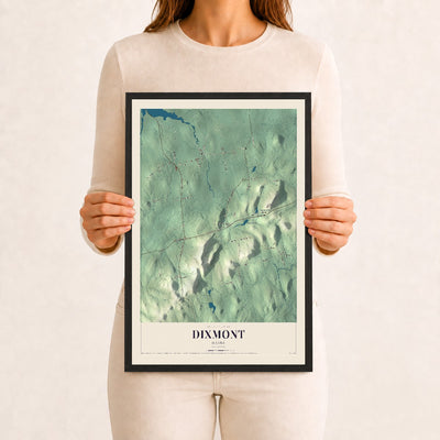 Dixmont, Maine map print - 12 x 18 black Ayous wood frame