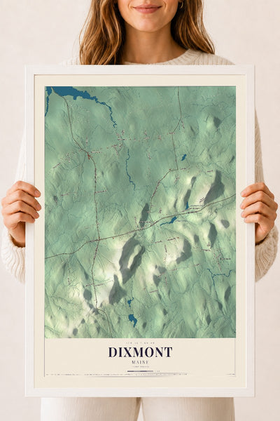 Dixmont, Maine map print - 18 x 24 white Ayous wood frame