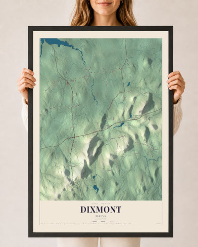 Dixmont, Maine map print - 24 x 36 black Ayous wood frame