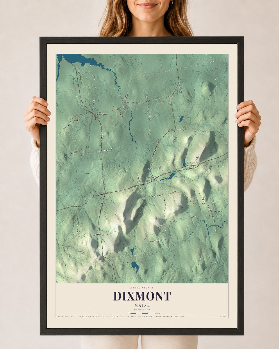 Dixmont, Maine map print - 24 x 36 black Ayous wood frame