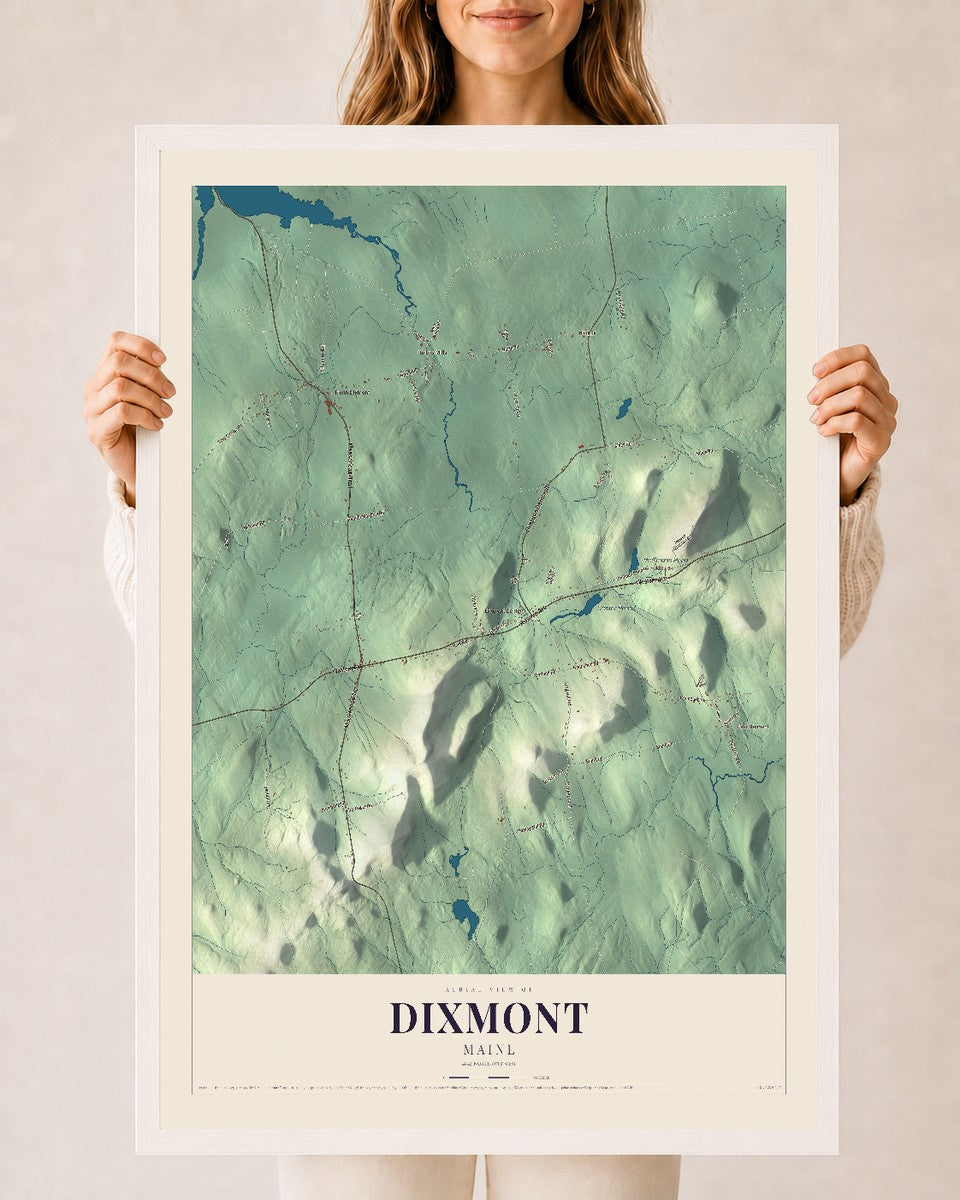 Dixmont, Maine map print - 24 x 36 white Ayous wood frame