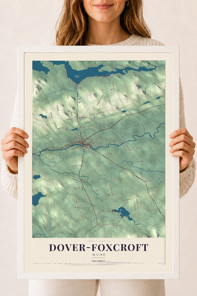 Dover-Foxcroft, Maine map print - 18 x 24 white Ayous wood frame
