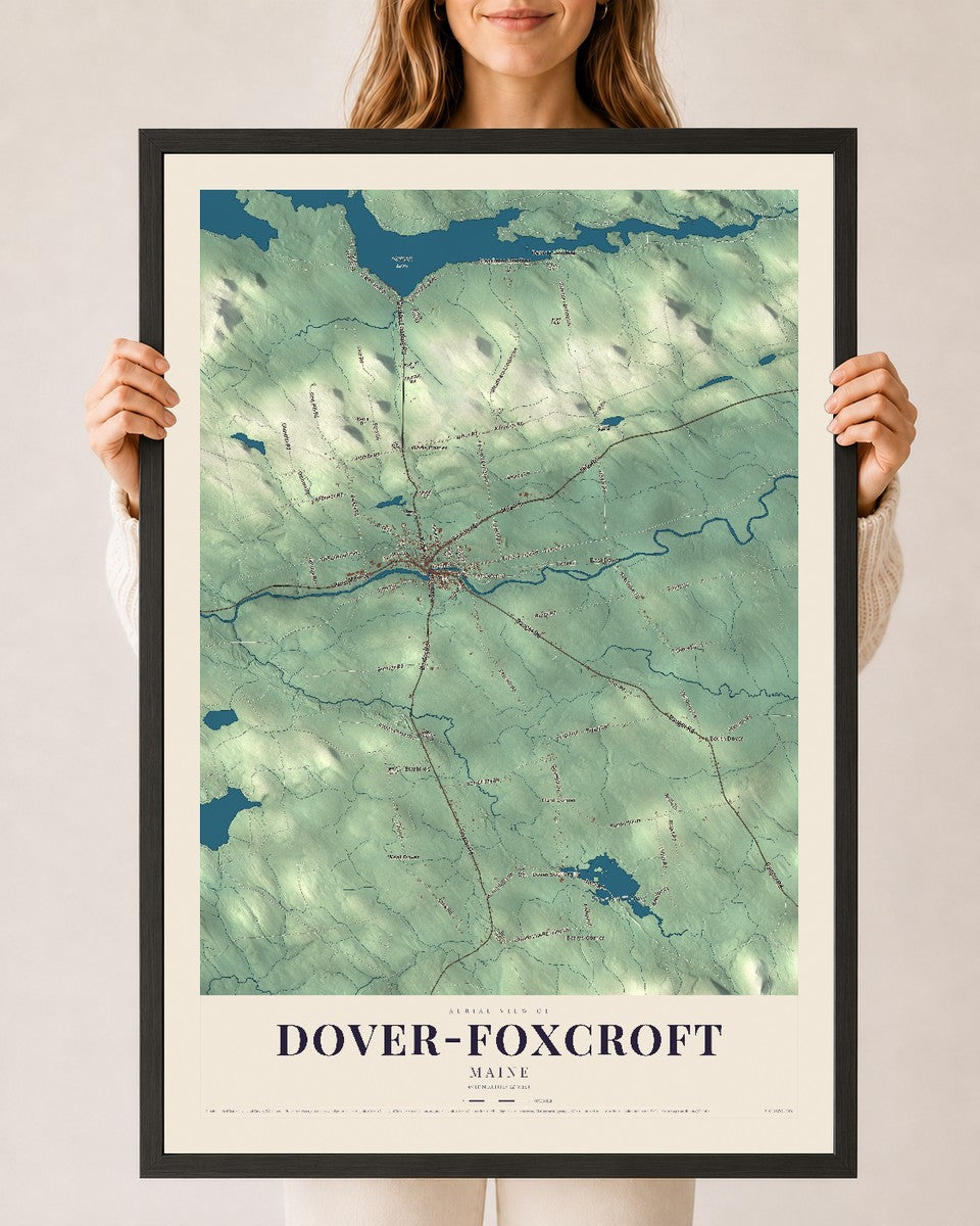 Dover-Foxcroft, Maine map print - 24 x 36 black Ayous wood frame