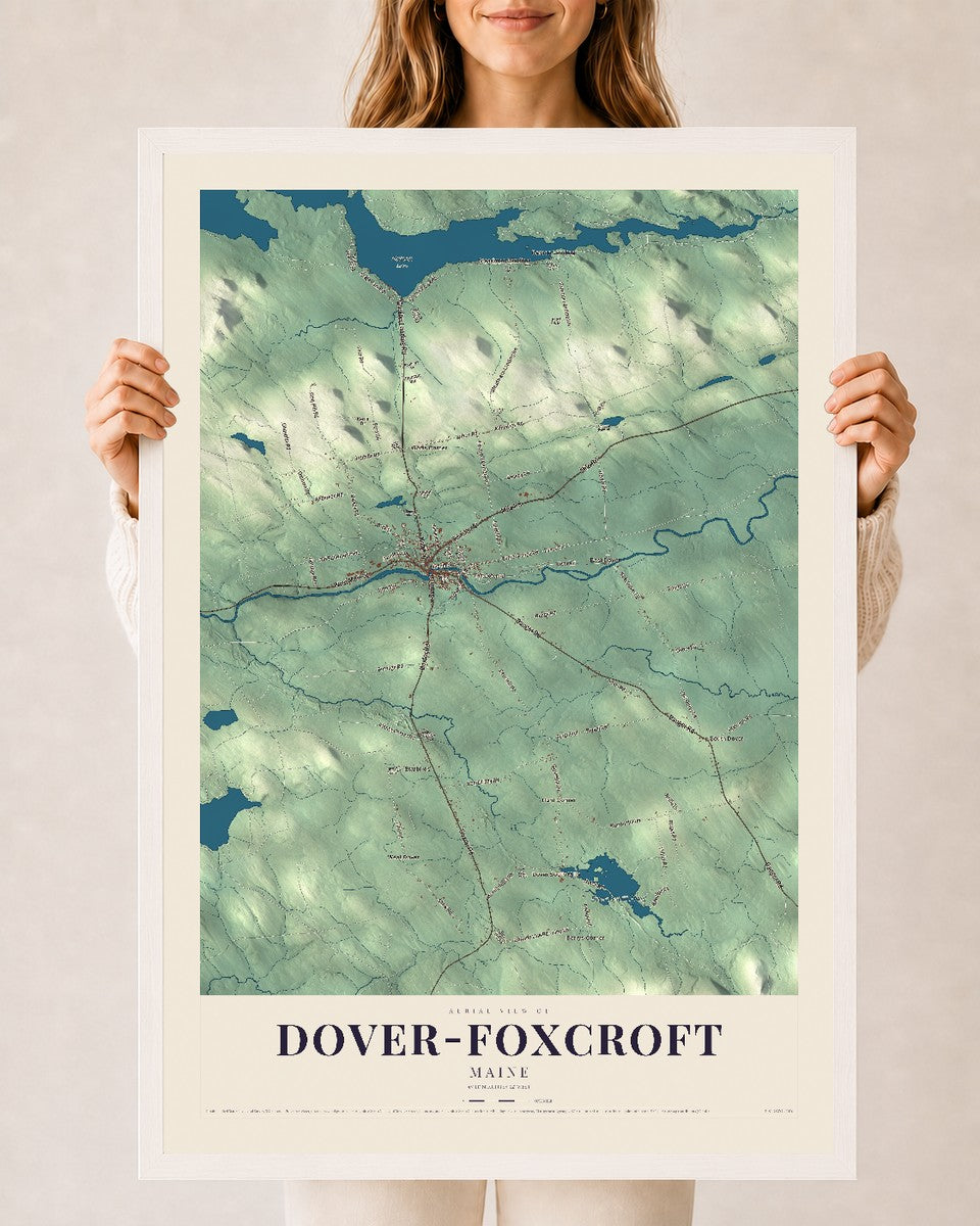 Dover-Foxcroft, Maine map print - 24 x 36 white Ayous wood frame