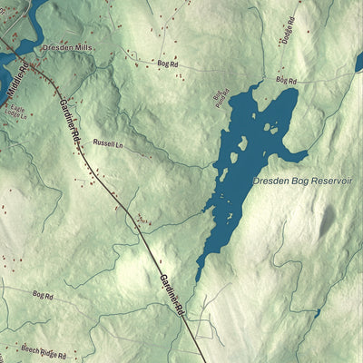 Terrain and local geography detail from the Dresden, Maine map