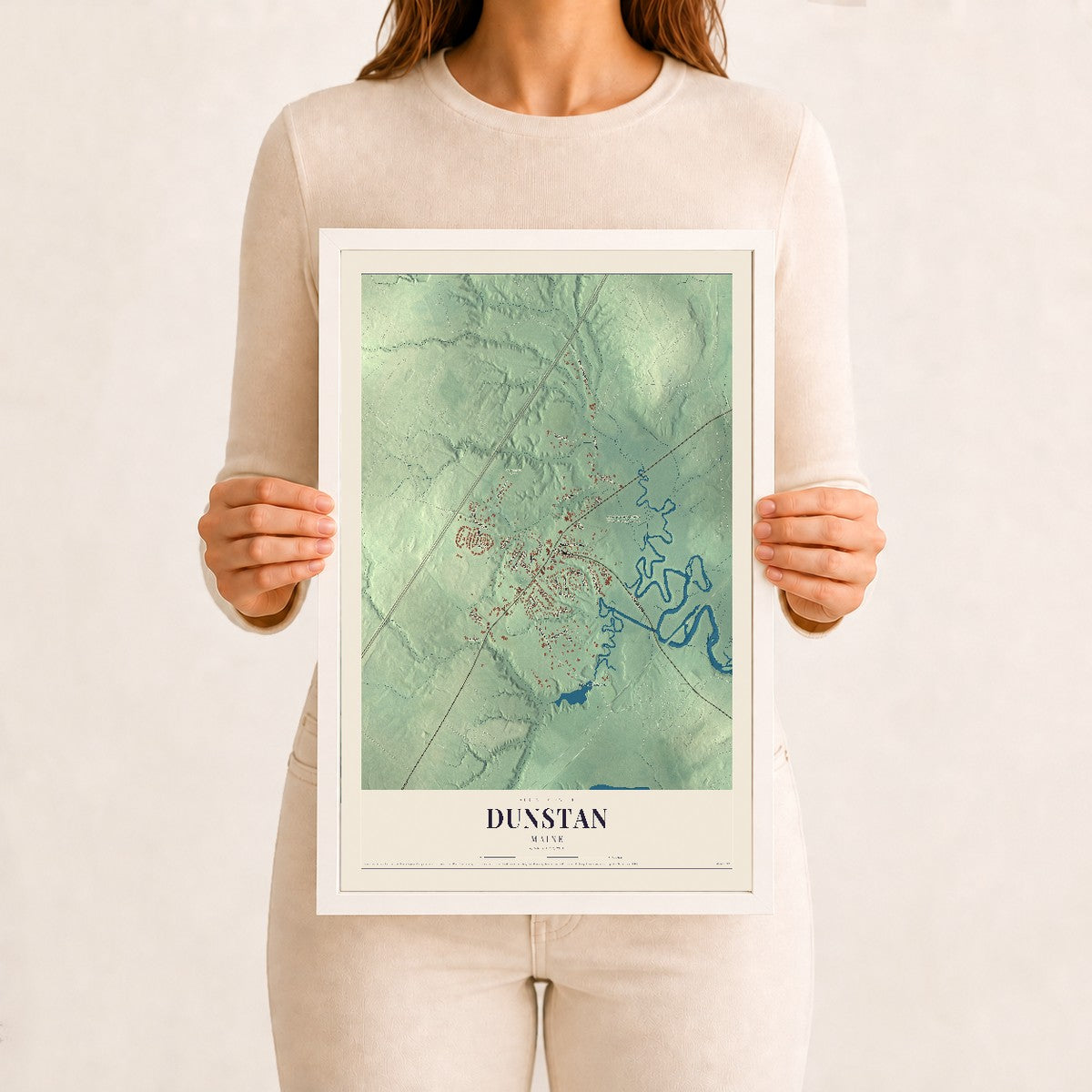 Dunstan, Maine map print - 12 x 18 white Ayous wood frame