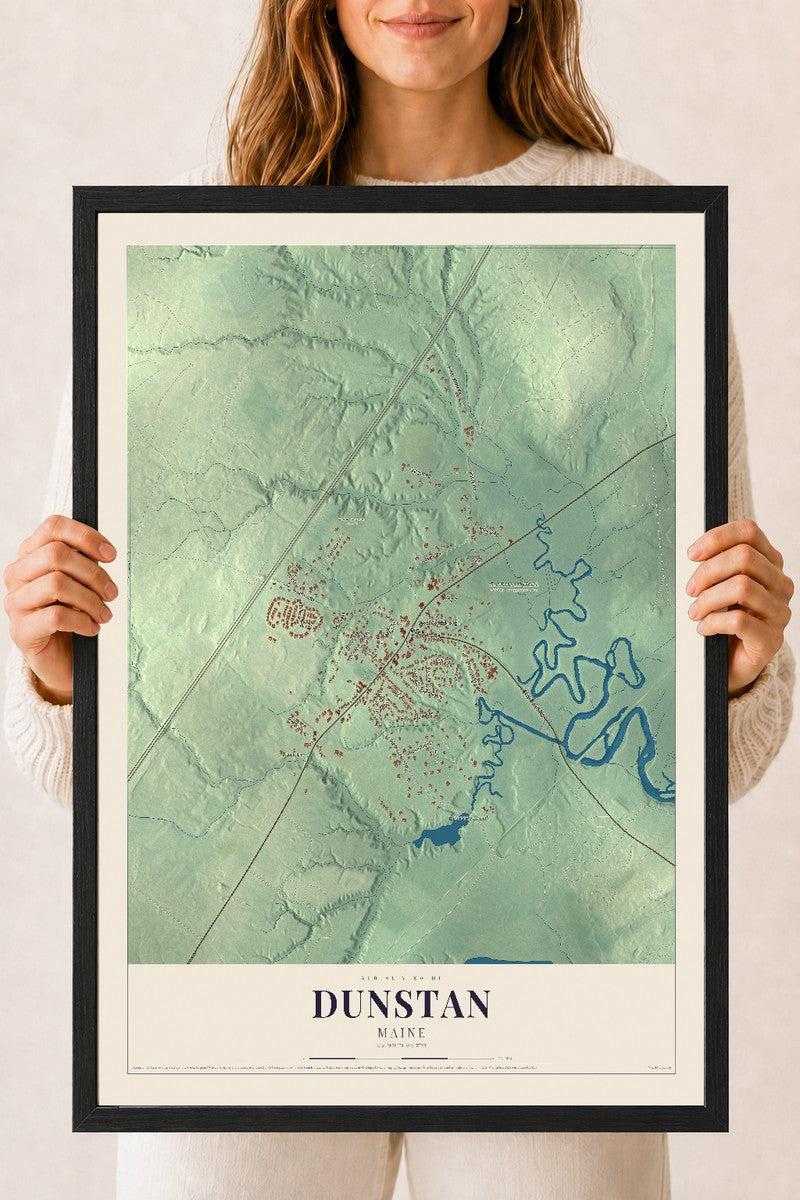 Dunstan, Maine map print - 18 x 24 black Ayous wood frame