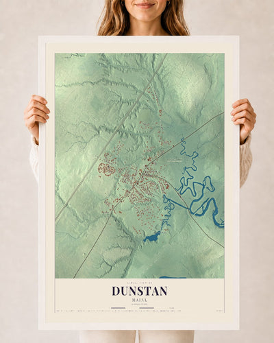 Dunstan, Maine map print - 24 x 36 white Ayous wood frame