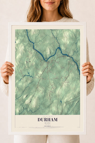 Durham, Maine map print - 18 x 24 white Ayous wood frame