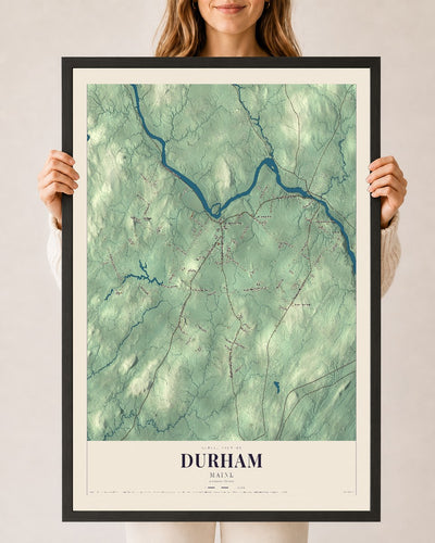 Durham, Maine map print - 24 x 36 black Ayous wood frame