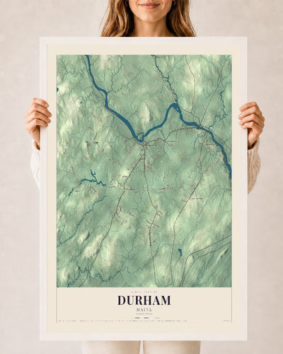 Durham, Maine map print - 24 x 36 white Ayous wood frame