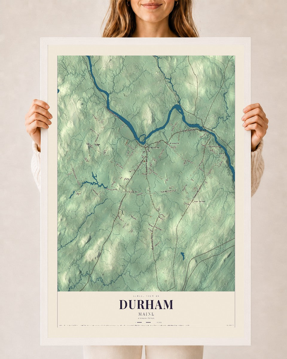 Durham, Maine map print - 24 x 36 white Ayous wood frame