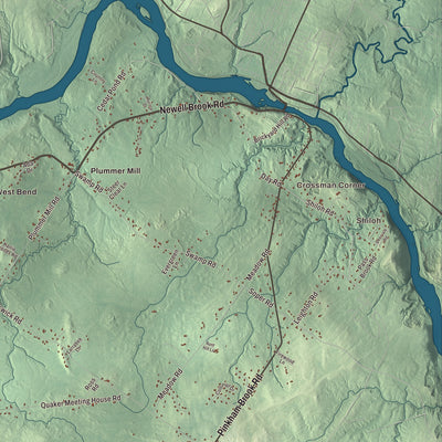 Terrain and local geography detail from the Durham, Maine map