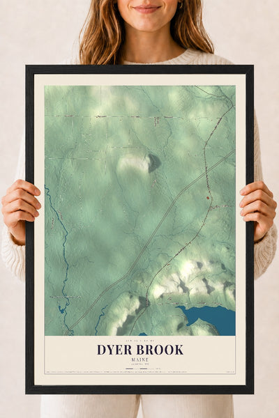 Dyer Brook, Maine map print - 18 x 24 black Ayous wood frame