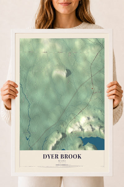 Dyer Brook, Maine map print - 18 x 24 white Ayous wood frame