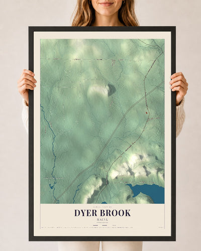 Dyer Brook, Maine map print - 24 x 36 black Ayous wood frame