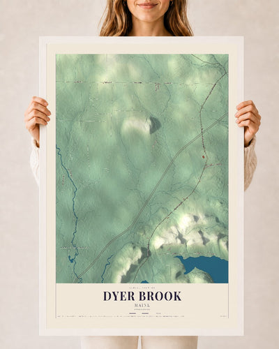 Dyer Brook, Maine map print - 24 x 36 white Ayous wood frame