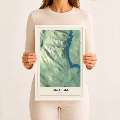 Eagle Lake, Maine map print - 12 x 18 white Ayous wood frame