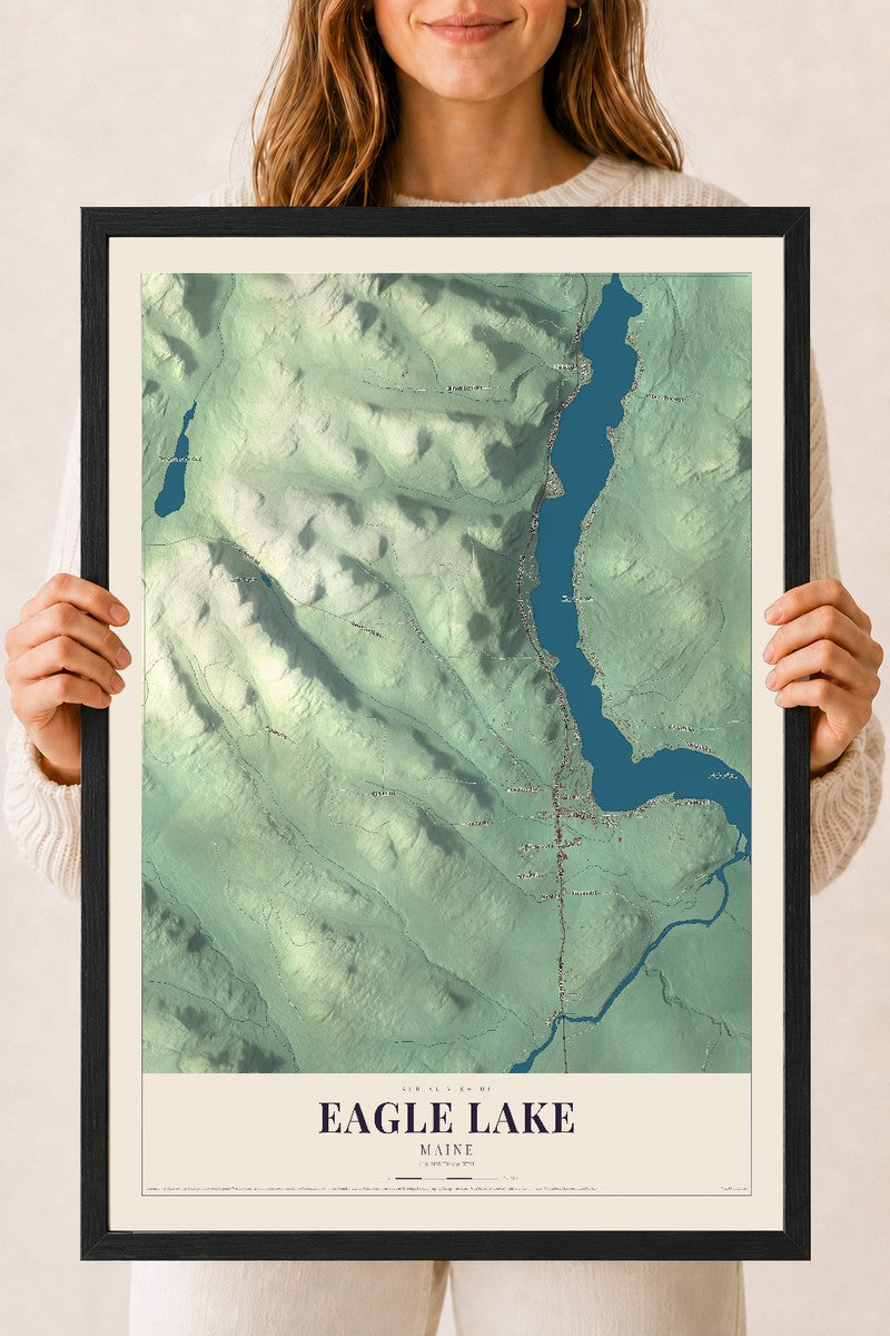 Eagle Lake, Maine map print - 18 x 24 black Ayous wood frame