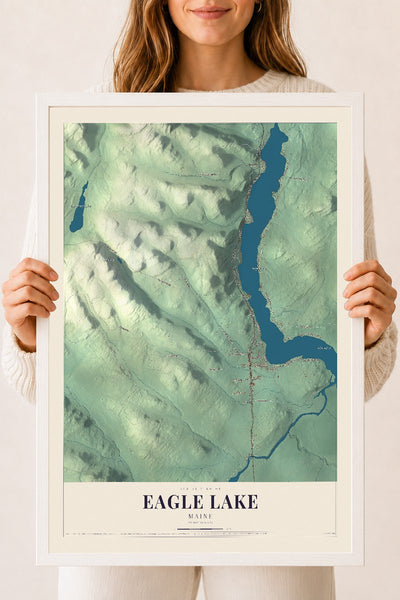 Eagle Lake, Maine map print - 18 x 24 white Ayous wood frame