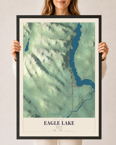 Eagle Lake, Maine map print - 24 x 36 black Ayous wood frame