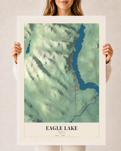 Eagle Lake, Maine map print - 24 x 36 white Ayous wood frame