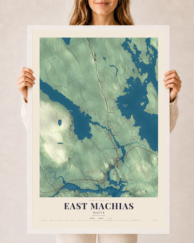 East Machias, Maine map print - 24 x 36 white Ayous wood frame