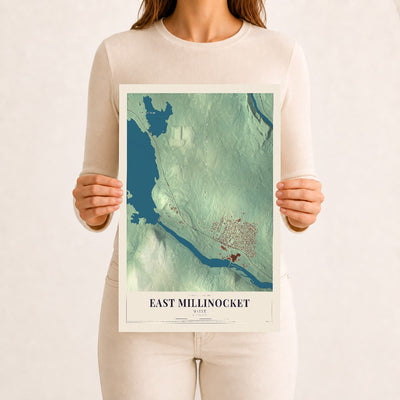 East Millinocket, Maine map print - 12 x 18 archival matte print