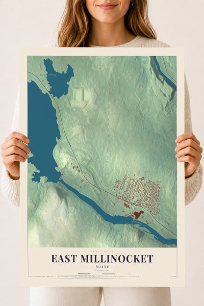 East Millinocket, Maine map print - 18 x 24 archival matte print