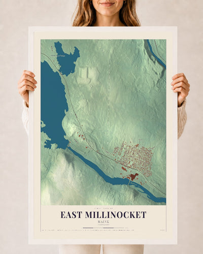 East Millinocket, Maine map print - 24 x 36 white Ayous wood frame