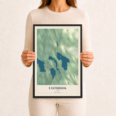 Eastbrook, Maine map print - 12 x 18 black Ayous wood frame