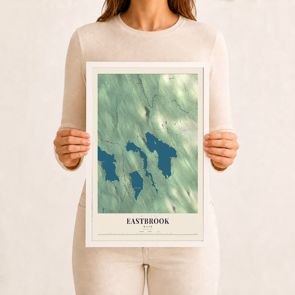 Eastbrook, Maine map print - 12 x 18 white Ayous wood frame