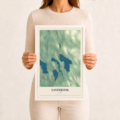 Eastbrook, Maine map print - 12 x 18 white Ayous wood frame