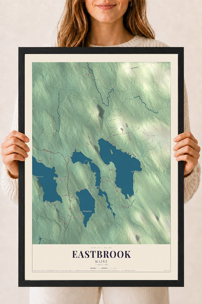 Eastbrook, Maine map print - 18 x 24 black Ayous wood frame