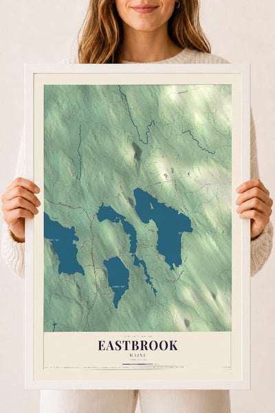Eastbrook, Maine map print - 18 x 24 white Ayous wood frame