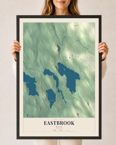 Eastbrook, Maine map print - 24 x 36 black Ayous wood frame