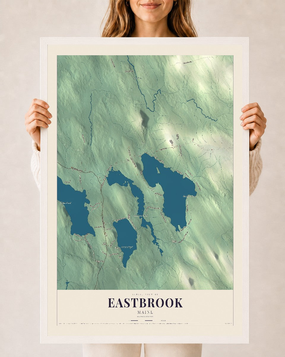Eastbrook, Maine map print - 24 x 36 white Ayous wood frame