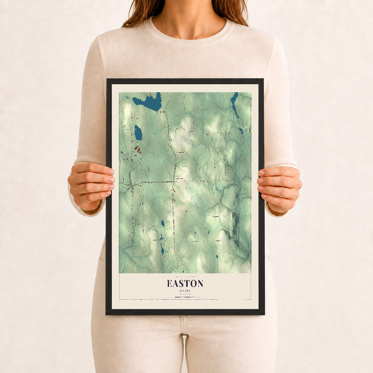 Easton, Maine map print - 12 x 18 black Ayous wood frame