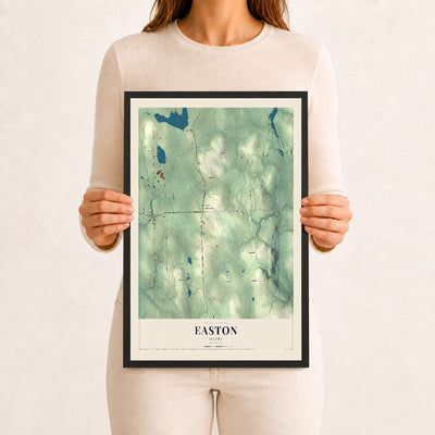 Easton, Maine map print - 12 x 18 black Ayous wood frame