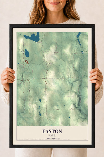 Easton, Maine map print - 18 x 24 black Ayous wood frame