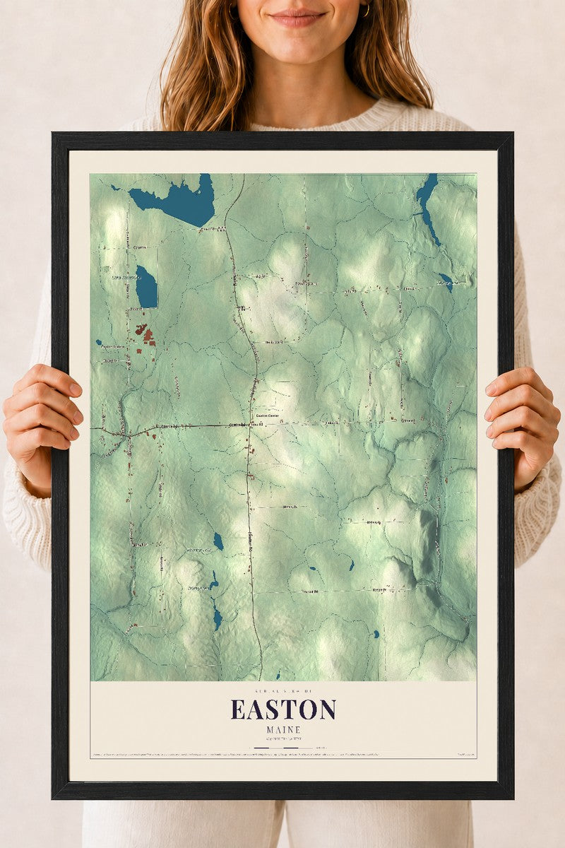 Easton, Maine map print - 18 x 24 black Ayous wood frame