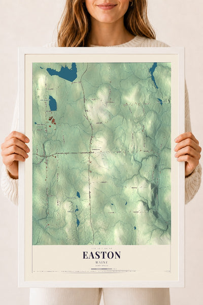 Easton, Maine map print - 18 x 24 white Ayous wood frame