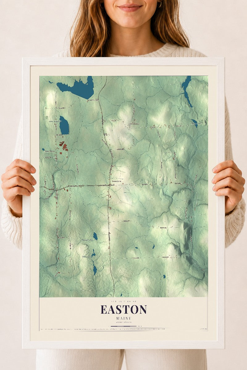 Easton, Maine map print - 18 x 24 white Ayous wood frame