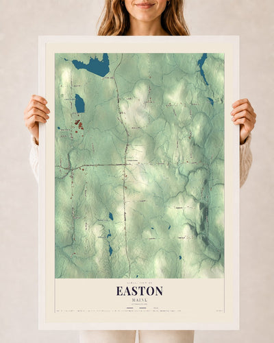 Easton, Maine map print - 24 x 36 white Ayous wood frame