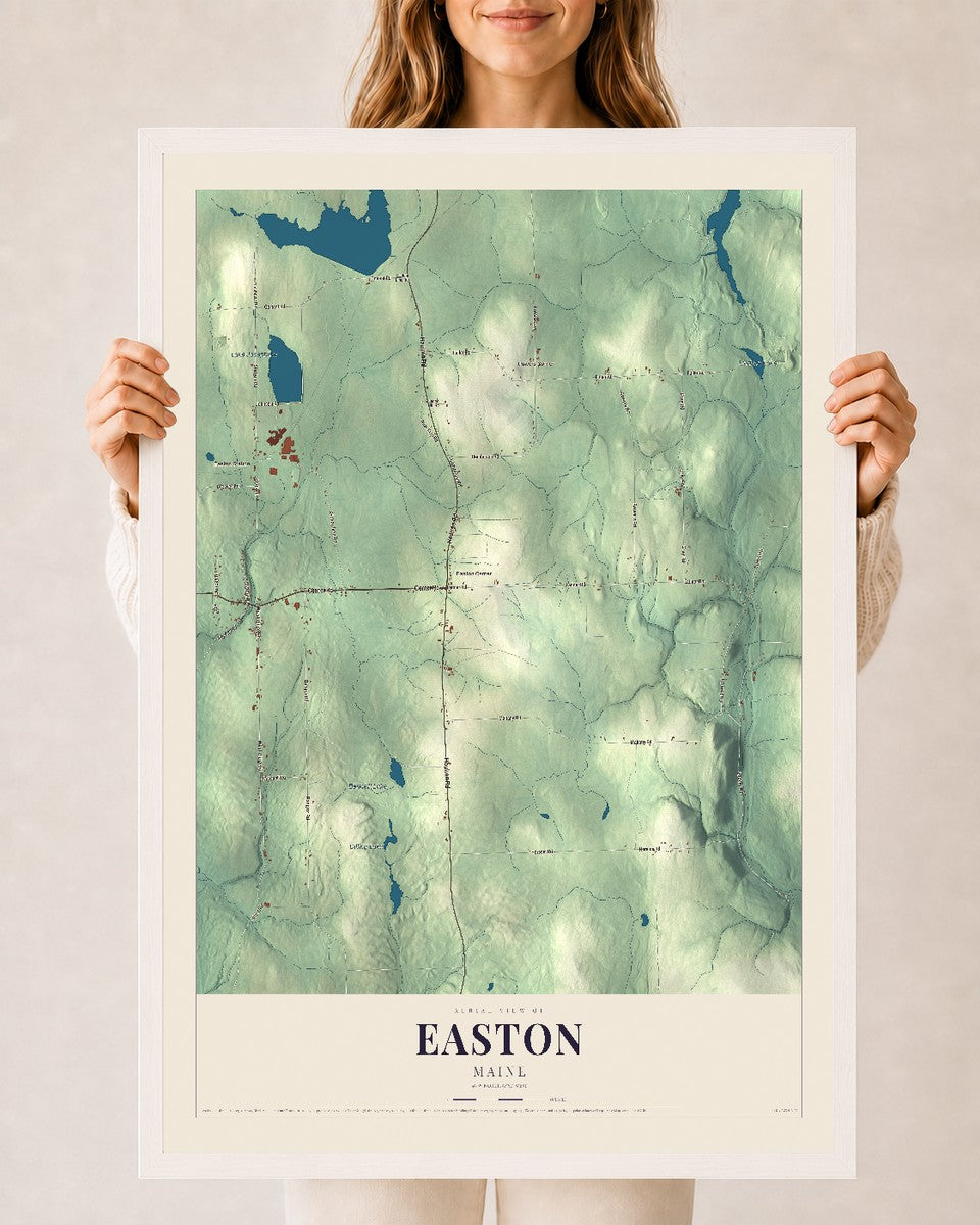 Easton, Maine map print - 24 x 36 white Ayous wood frame