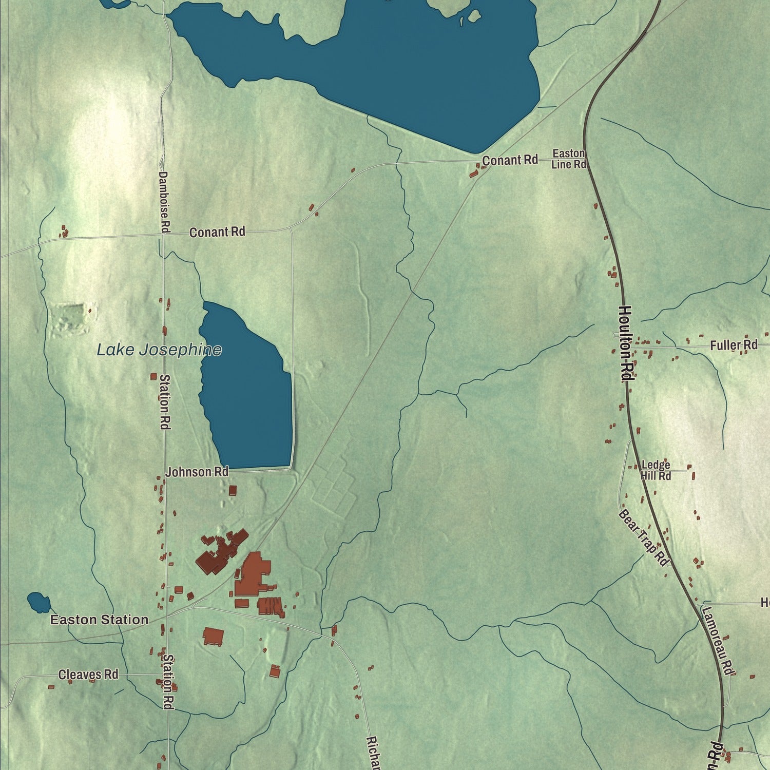 Terrain and local geography detail from the Easton, Maine map