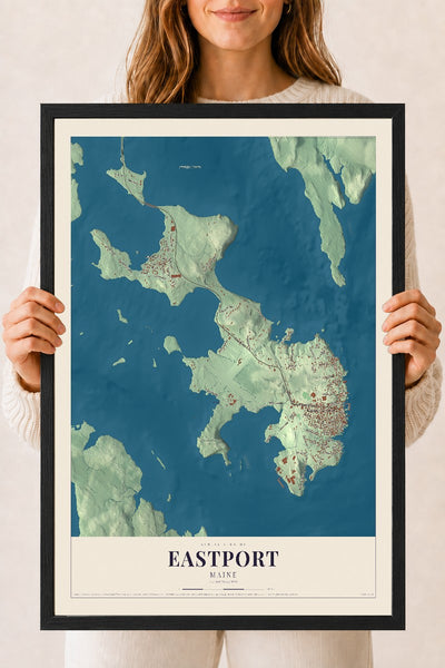 Eastport, Maine map print - 18 x 24 black Ayous wood frame
