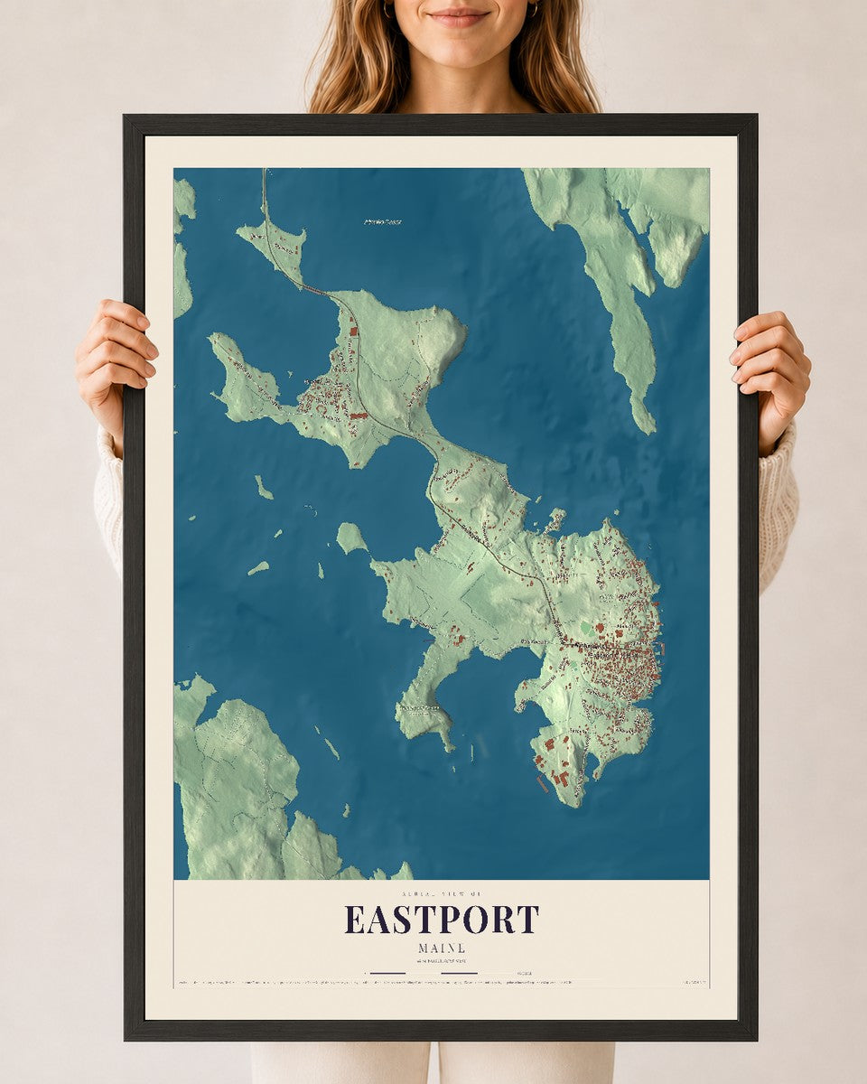 Eastport, Maine map print - 24 x 36 black Ayous wood frame